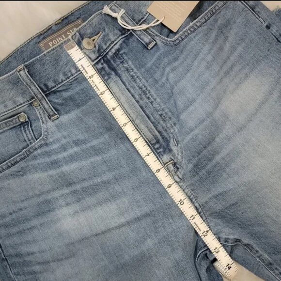 POINT SUR X J.CREW High Rise Slim Boy Raw Hem Straight Leg Light Wash Cuff Jeans - Picture 9 of 9